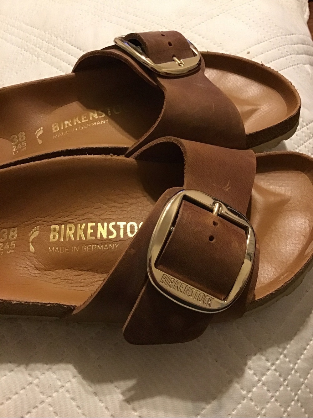 Birkenstock Brown Leather Single-Buckle Slide Sandals - Picture 3 of 8